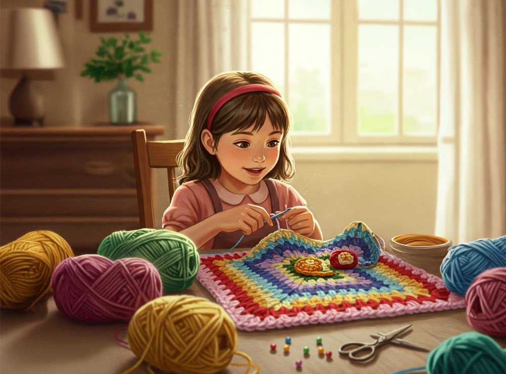 Geovanna 8 anos comecando no crochet